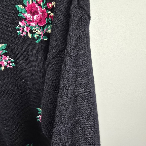 Vintage Chinawear Knit Sweater  Cross Stitch Rose Print Cottagecore  Size XL - Picture 4 of 9